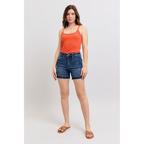 NWT Judy Blue Tummy Control High Waist Destroy Release Hem Denim Shorts - Picture 10 of 11